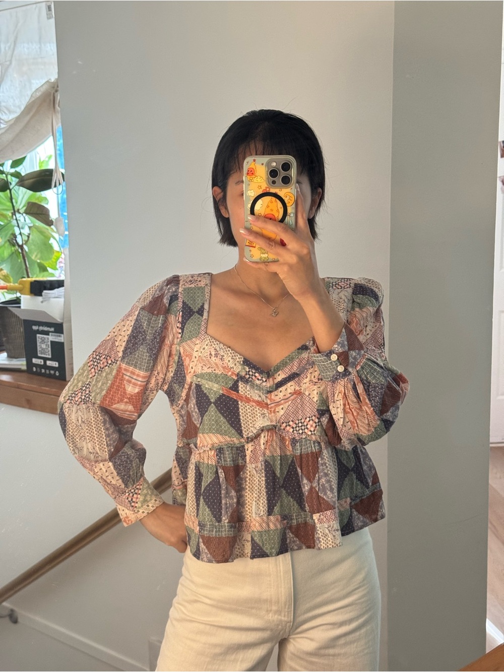 American Eagle Patchwork Print Peasant Blouse - Multicolor